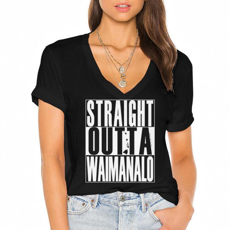 Straight Outta Waimanalo By Hawaii Nei All Day Women's Jersey Short Sleeve Deep V-Neck Tshirt