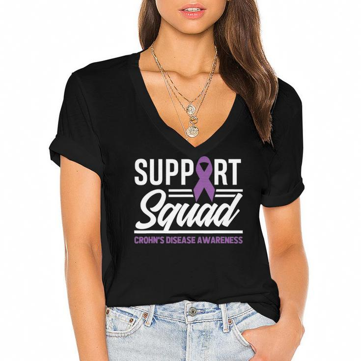 Support Squad Crohns Disease Warrior Crohns Awareness Women's Jersey Short Sleeve Deep V-Neck Tshirt