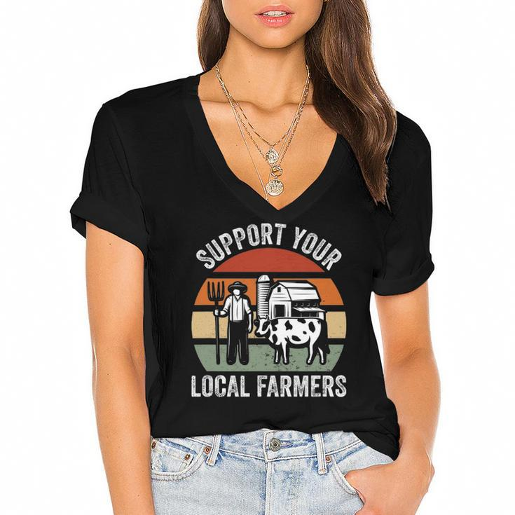 Support Your Local Farmers Farming Women's Jersey Short Sleeve Deep V-Neck Tshirt