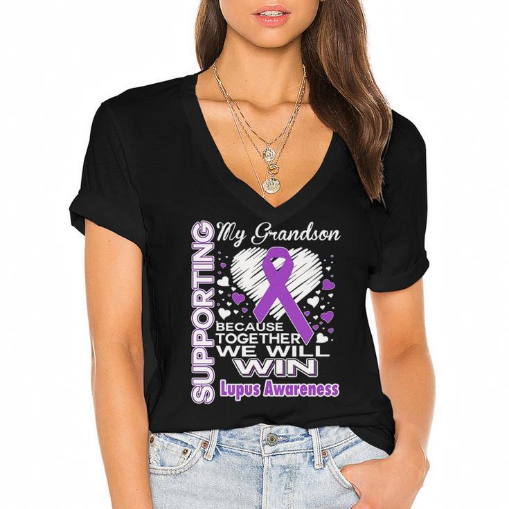 Supporting My Grandson - Lupus Awareness Women's Jersey Short Sleeve Deep V-Neck Tshirt