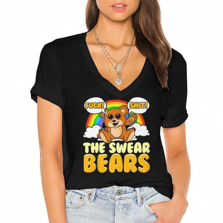 Swear Bears Funny Cute Bear Sarcastic Adult Humor Women's Jersey Short Sleeve Deep V-Neck Tshirt