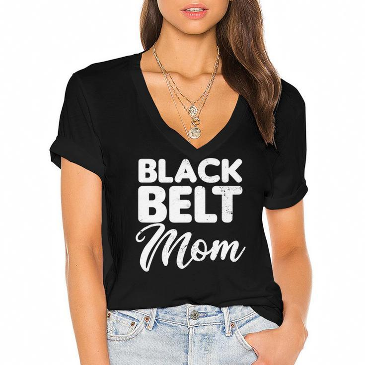 Taekwondo Mom Design Black Belt Mother Gift Women's Jersey Short Sleeve Deep V-Neck Tshirt