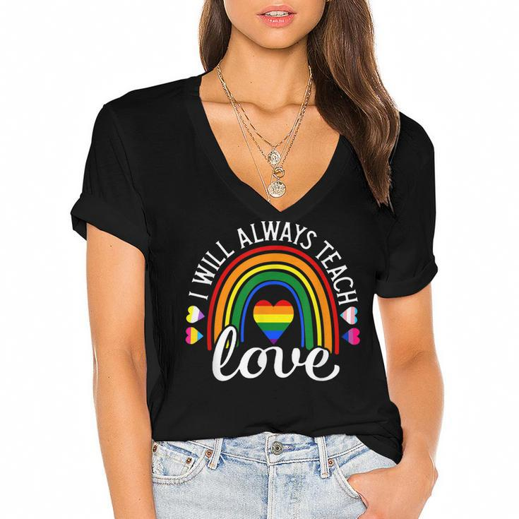 Teacher Ally Lgbt Teaching Love Rainbow Pride Month  V2 Women's Jersey Short Sleeve Deep V-Neck Tshirt