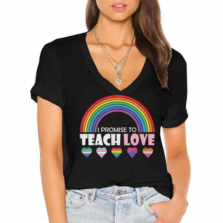 Teacher Ally Lgbt Teaching Love Rainbow Pride Month  Women's Jersey Short Sleeve Deep V-Neck Tshirt