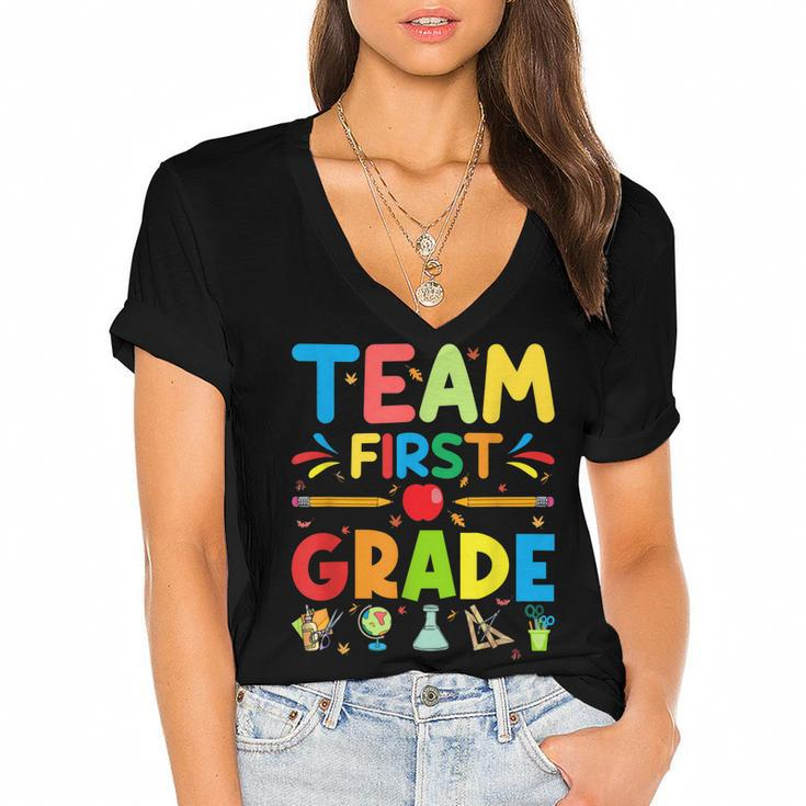 Team First Grade - 1St Grade Teacher Student Kids  Women's Jersey Short Sleeve Deep V-Neck Tshirt