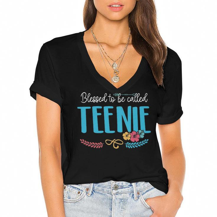 Teenie Grandma Gift   Blessed To Be Called Teenie Women's Jersey Short Sleeve Deep V-Neck Tshirt