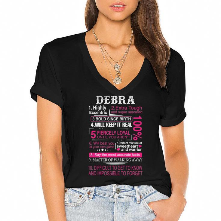 Ten Facts About Women Debra First Name Gift Women's Jersey Short Sleeve Deep V-Neck Tshirt