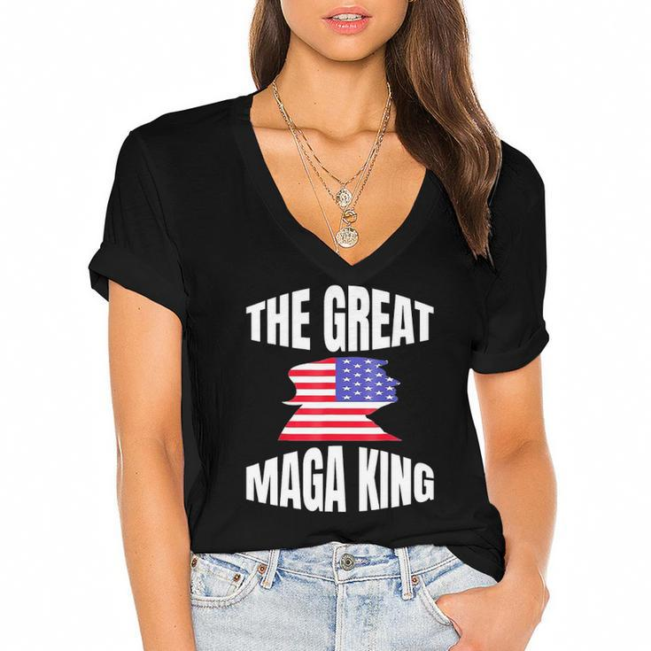 The Great Maga King Patriotic Donald Trump Women's Jersey Short Sleeve Deep V-Neck Tshirt