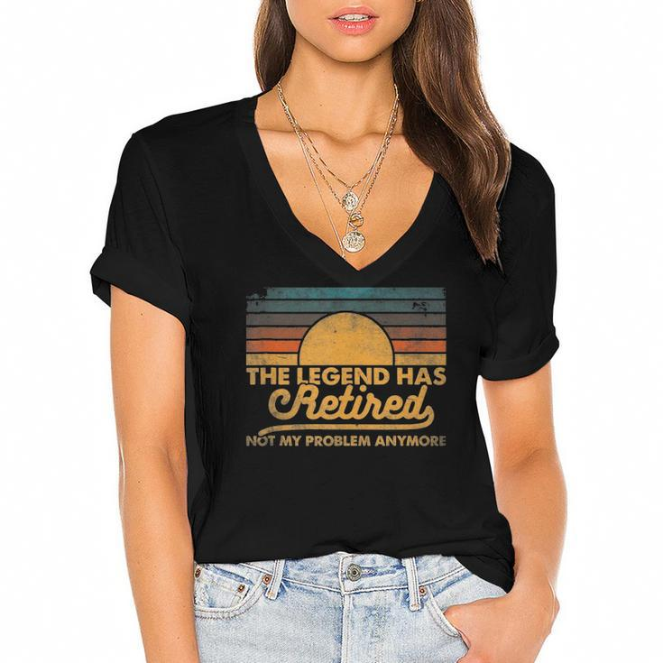 The Legend Has Retired Not My Problem Anymore Retro Vintage Women's Jersey Short Sleeve Deep V-Neck Tshirt