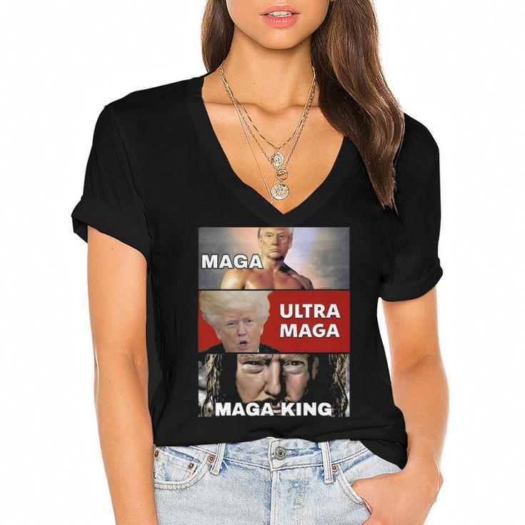 The Return Of The Great Maga King Trump Ultra Maga Women Men Women's Jersey Short Sleeve Deep V-Neck Tshirt