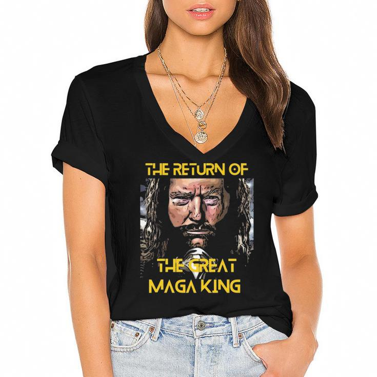 The Return Of The Great Maga King Ultra Maga Trump Design Women's Jersey Short Sleeve Deep V-Neck Tshirt
