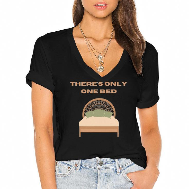 Theres Only One Bed Fanfiction Writer Trope Gift Women's Jersey Short Sleeve Deep V-Neck Tshirt