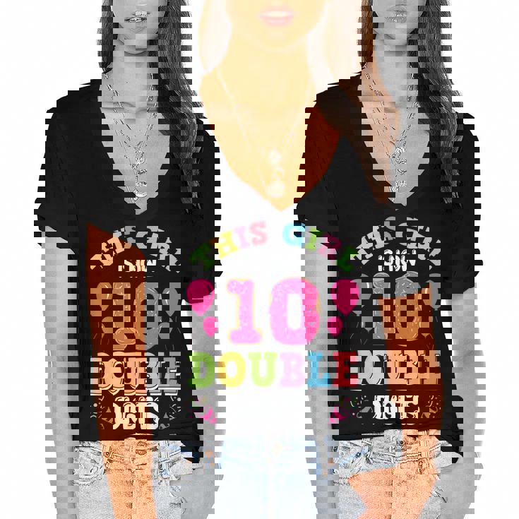 This Girl Is Now 10 Double Digits 10Th Birthday  Women's Jersey Short Sleeve Deep V-Neck Tshirt