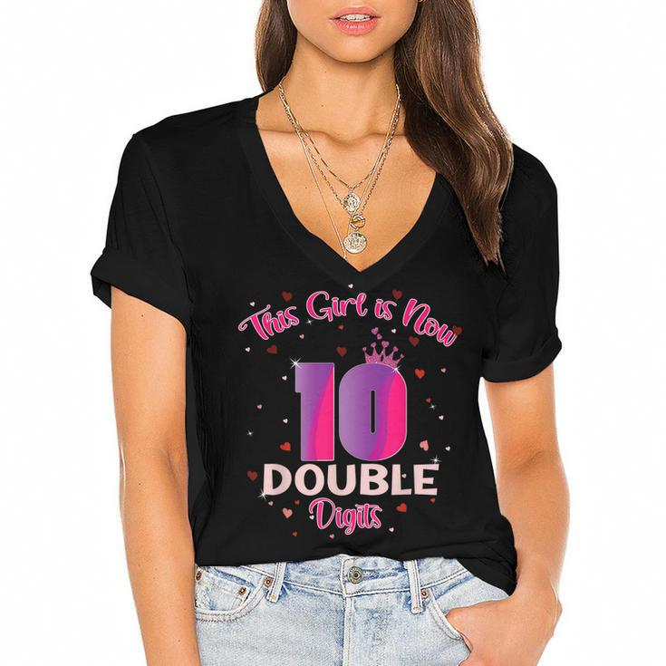 This Girl Is Now 10 Double Digits10th Birthday  Women's Jersey Short Sleeve Deep V-Neck Tshirt