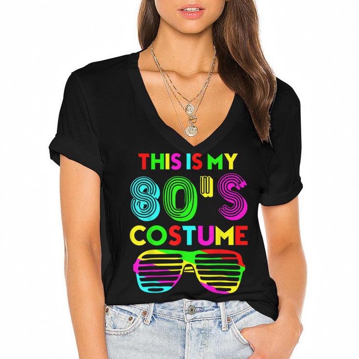 This Is My 80S Costume Funny Halloween 1980S 80S Party  Women's Jersey Short Sleeve Deep V-Neck Tshirt