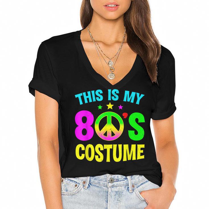 This Is My 80S Costume Funny Halloween 1980S 80S Party  Women's Jersey Short Sleeve Deep V-Neck Tshirt