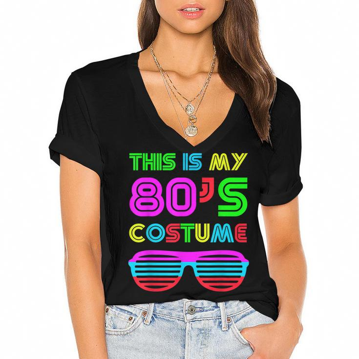 This Is My 80S Costume Retro Halloween Disco Costume  Women's Jersey Short Sleeve Deep V-Neck Tshirt