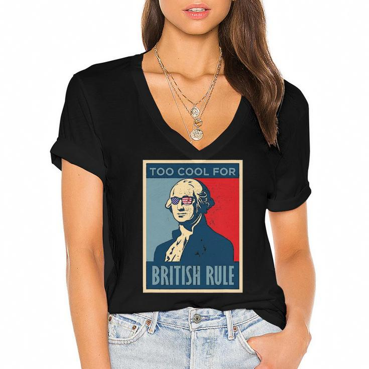 Too Cool For British Rule George Washington American Retro Women's Jersey Short Sleeve Deep V-Neck Tshirt
