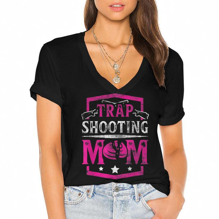 Trap Shooting Mom Trap Shooting Funny  Women's Jersey Short Sleeve Deep V-Neck Tshirt