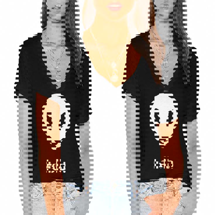 Ufo Alien Hello Science Fiction Lover Women's Jersey Short Sleeve Deep V-Neck Tshirt