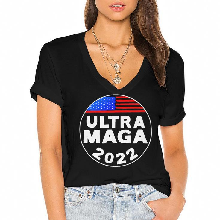 Ultra Maga Donald Trump Joe Biden America Women's Jersey Short Sleeve Deep V-Neck Tshirt