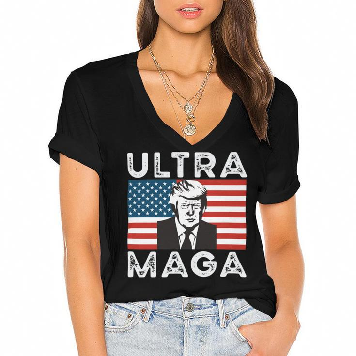 Ultra Maga Funny Trump Biden Usa Women's Jersey Short Sleeve Deep V-Neck Tshirt