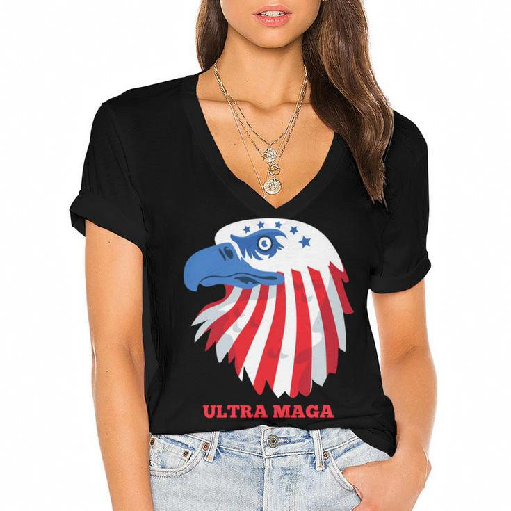 Ultra Maga Memorial Day Women's Jersey Short Sleeve Deep V-Neck Tshirt
