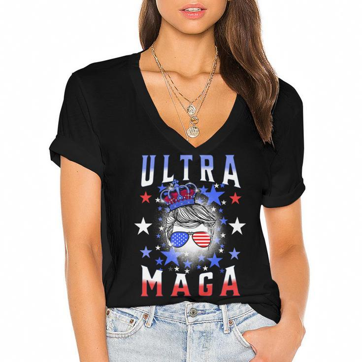 Ultra Maga  The Return Of The Great Maga King   Women's Jersey Short Sleeve Deep V-Neck Tshirt