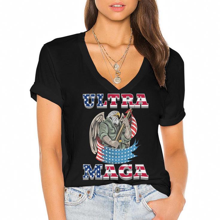 Ultra Maga Tshirts Women's Jersey Short Sleeve Deep V-Neck Tshirt