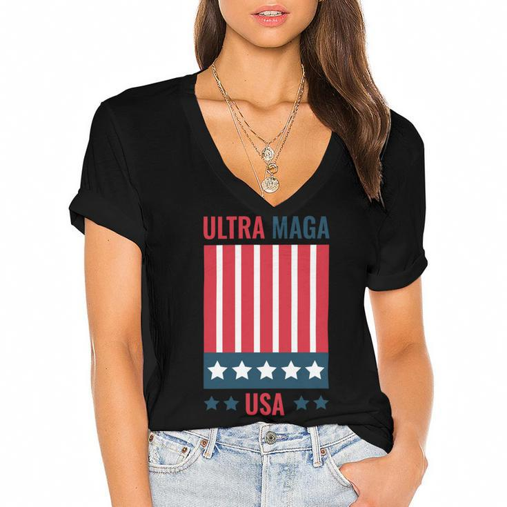 Ultra Maga Usa Women's Jersey Short Sleeve Deep V-Neck Tshirt