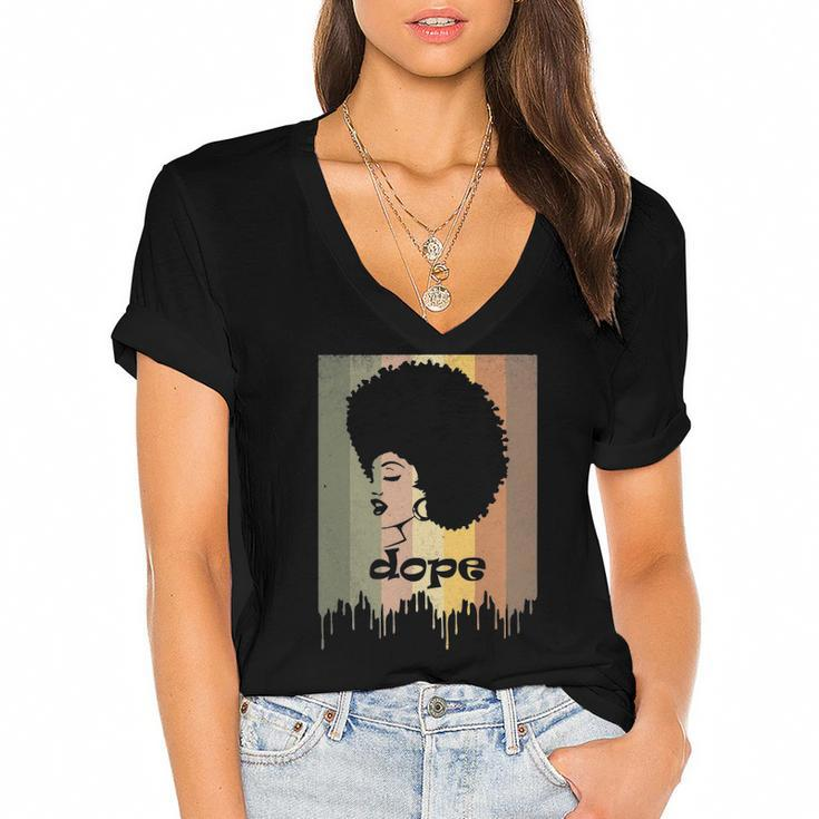 Unapologetically Dope Vintage Retro Black History Month Women's Jersey Short Sleeve Deep V-Neck Tshirt
