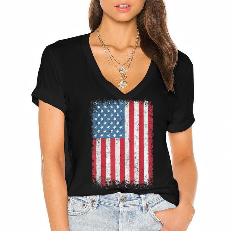 Usa Patriotic American Flag For Men Women Kids Boys Girls Us  Women's Jersey Short Sleeve Deep V-Neck Tshirt
