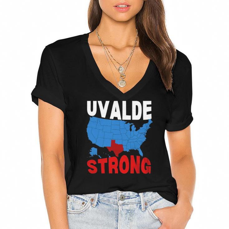Uvalde Strong Gun Control Now  Pray For Texas Usa Map Women's Jersey Short Sleeve Deep V-Neck Tshirt