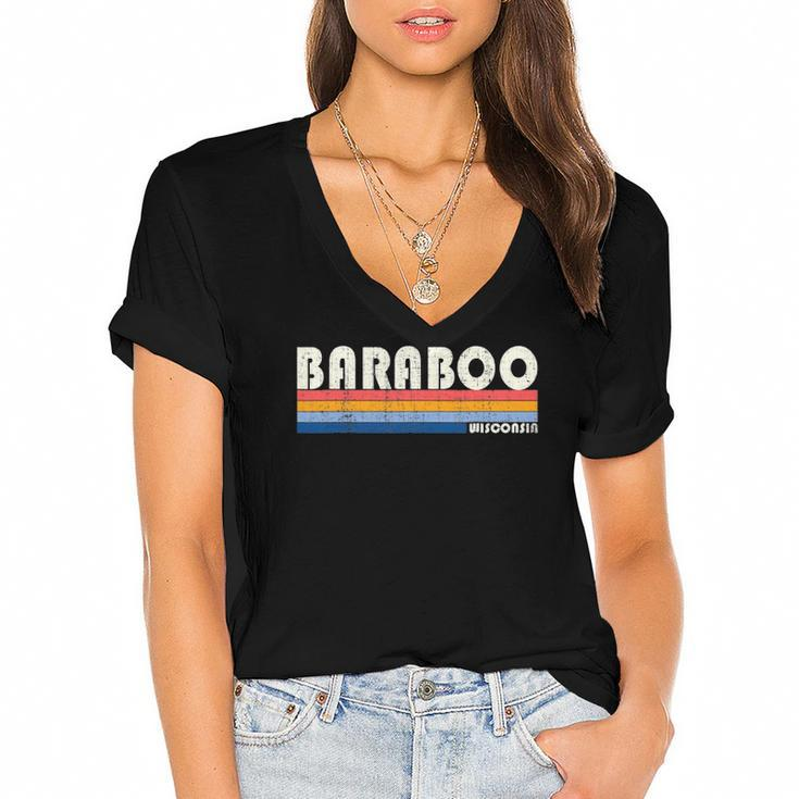 Vintage 70S 80S Style Baraboo Wi Women's Jersey Short Sleeve Deep V-Neck Tshirt