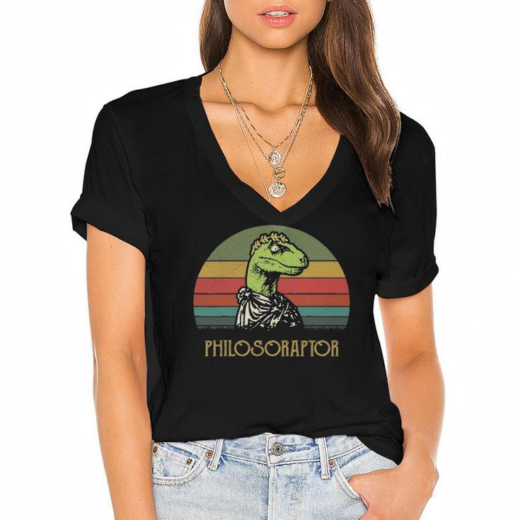 Vintage Philosoraptor Dinosaurs Lovers Gift Women's Jersey Short Sleeve Deep V-Neck Tshirt
