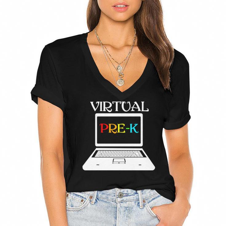 Virtual Prek  Women's Jersey Short Sleeve Deep V-Neck Tshirt