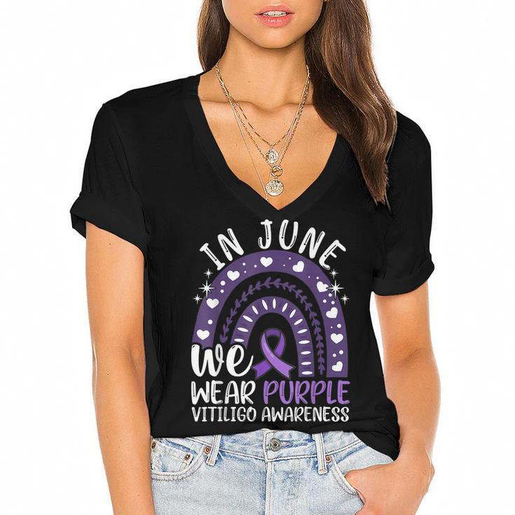 Vitiligo Awareness In June We Wear Purple Ribbon Women's Jersey Short Sleeve Deep V-Neck Tshirt