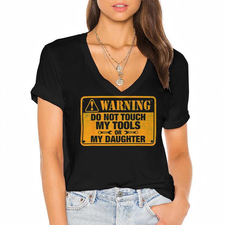 Warning Do Not Touch My Tools 198 Shirt Women's Jersey Short Sleeve Deep V-Neck Tshirt