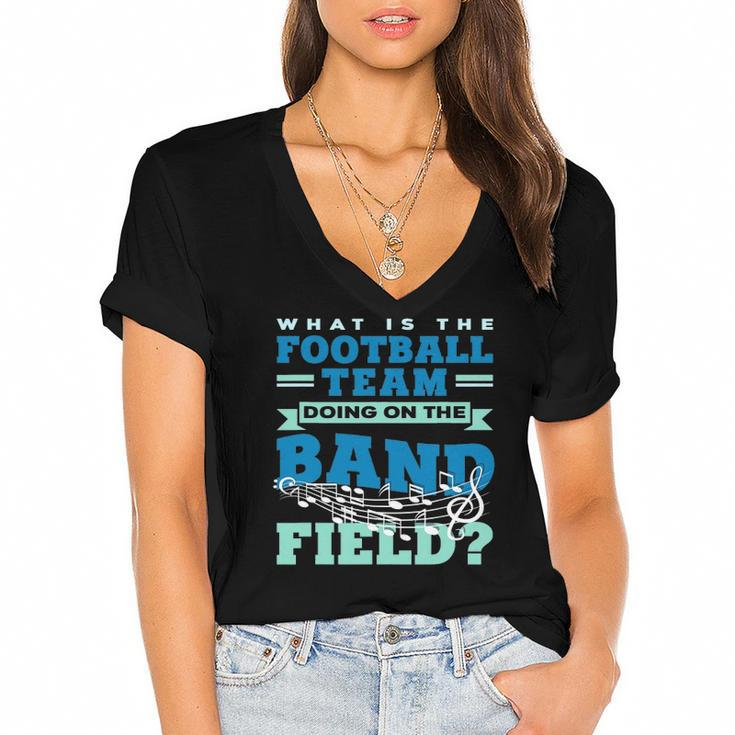 What Is The Football Team Doing On The Band Field Orchestra Women's Jersey Short Sleeve Deep V-Neck Tshirt
