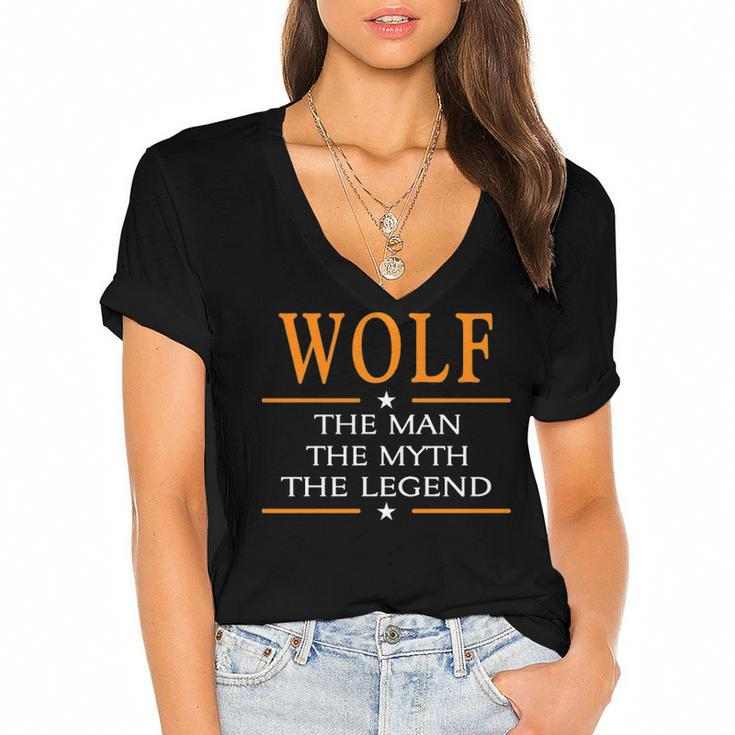 Wolf Name Gift   Wolf The Man The Myth The Legend Women's Jersey Short Sleeve Deep V-Neck Tshirt