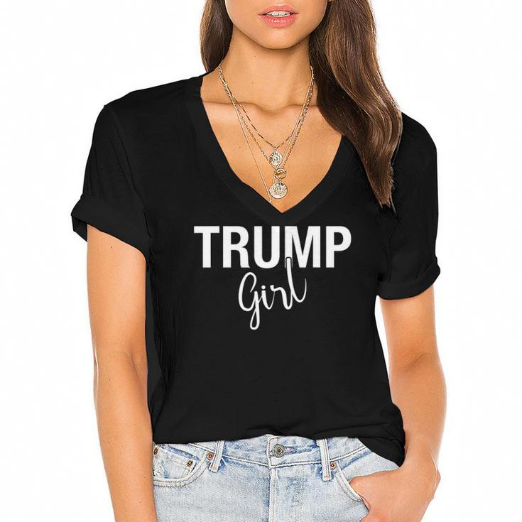 Women For Trump Girl Maga 2024 Gop Pro Republican Gifts Women's Jersey Short Sleeve Deep V-Neck Tshirt
