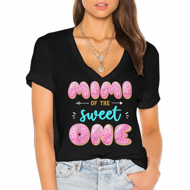 Women Mimi Of Sweet One First Birthday Matching Family Donut  Women's Jersey Short Sleeve Deep V-Neck Tshirt