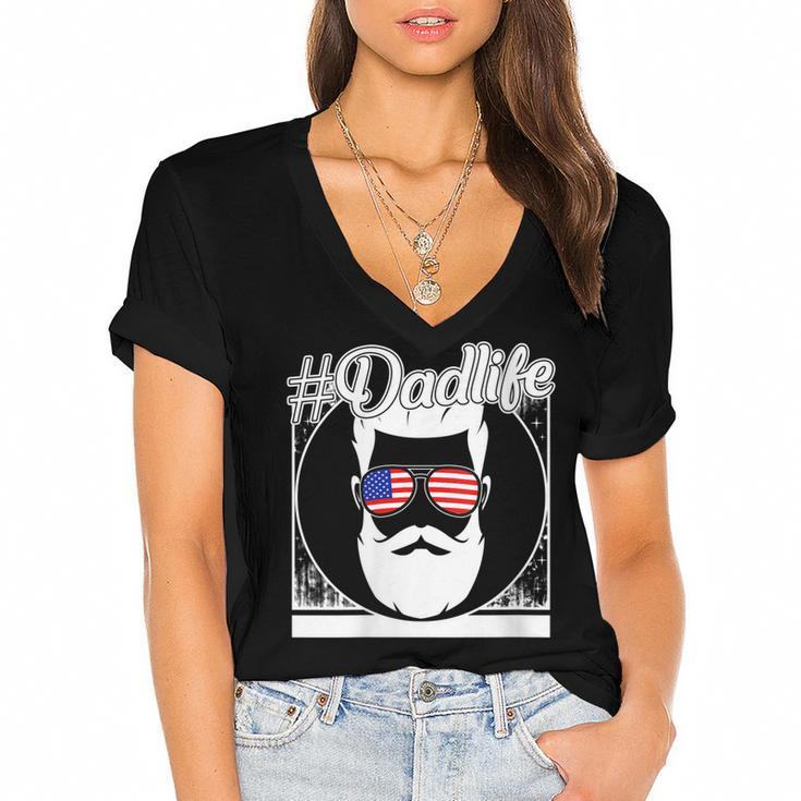 Womens 4Th Of July Dad Life Sunglasses American Father Independence  Women's Jersey Short Sleeve Deep V-Neck Tshirt