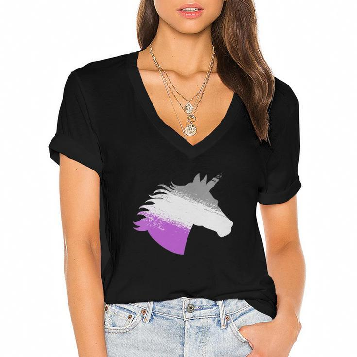 Womens Ace Asexual Unicorn Lgbt Pride Stuff March Pride Month Women's Jersey Short Sleeve Deep V-Neck Tshirt