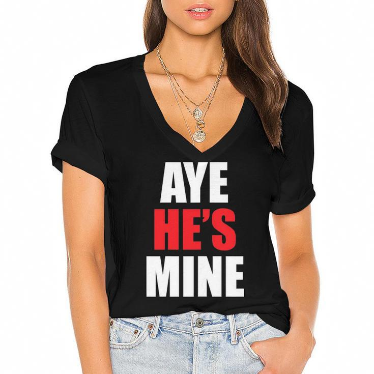 Womens Aye Hes Mine Matching Couple S - Cool Outfits Women's Jersey Short Sleeve Deep V-Neck Tshirt