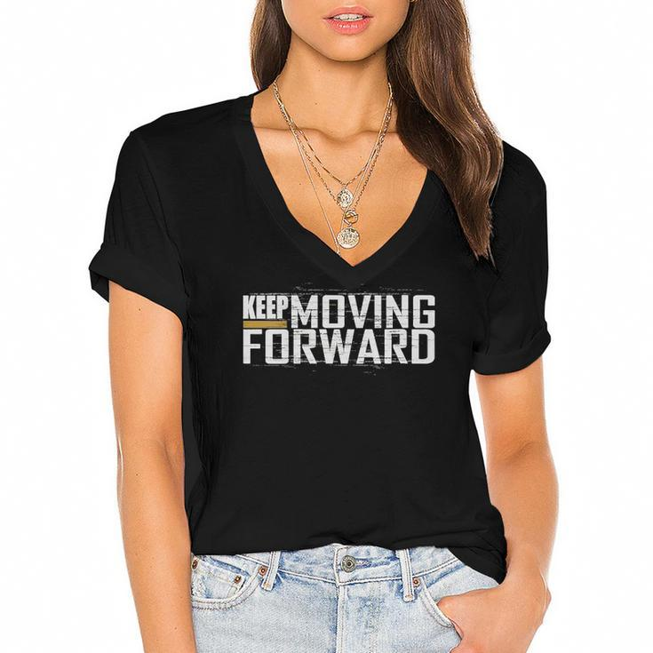 Womens Fitness Gym Keep Moving Forward Art In Front And Back  Women's Jersey Short Sleeve Deep V-Neck Tshirt
