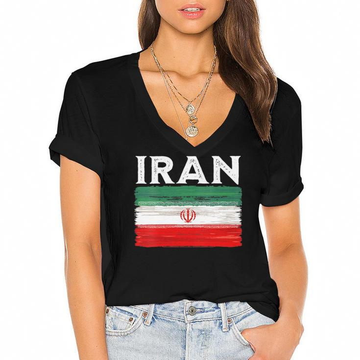 Womens Iran Flag Vintage Iran Flag  Women's Jersey Short Sleeve Deep V-Neck Tshirt