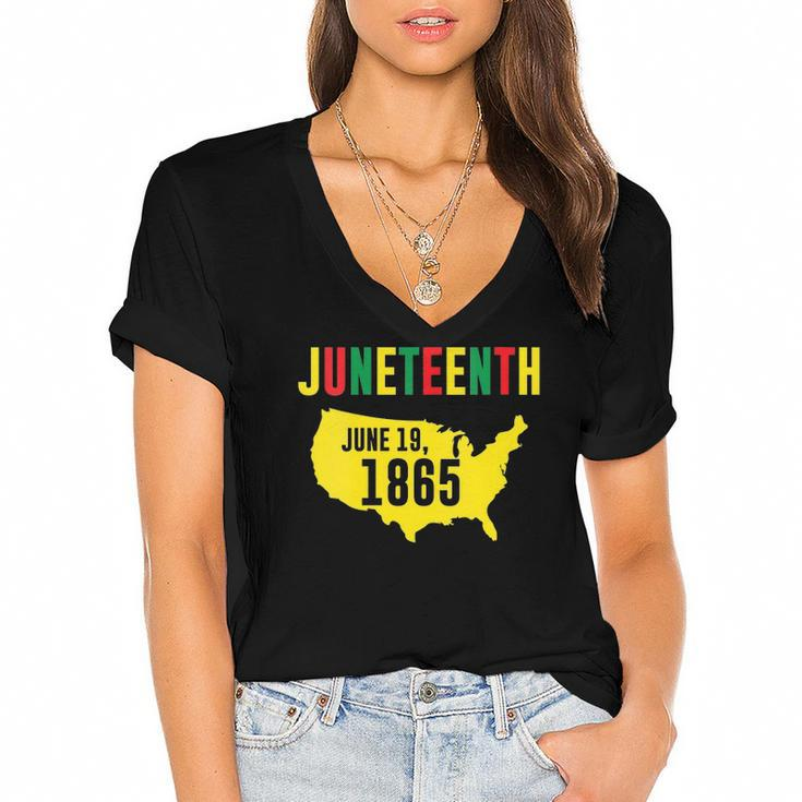 Womens Juneteenth June 19 1865 Black Pride History Black Freedom Women's Jersey Short Sleeve Deep V-Neck Tshirt