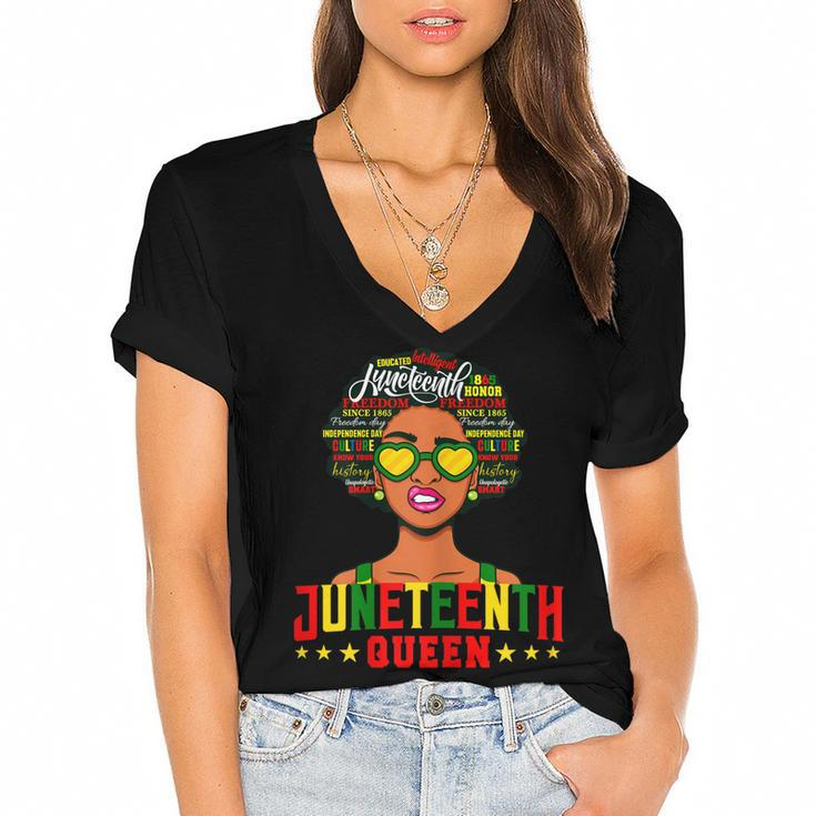 Womens Juneteenth Women Natural Afro Queen   Women's Jersey Short Sleeve Deep V-Neck Tshirt