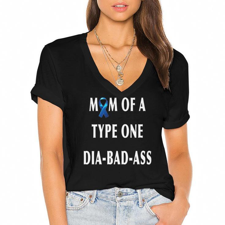 Womens Mom Of A Type One Dia-Bad-Ass Diabetic Son Or Daughter Gift Women's Jersey Short Sleeve Deep V-Neck Tshirt